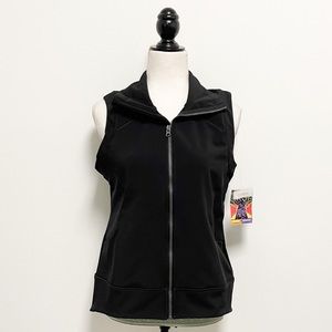 Stonewear Designs Black Sleeveless Zip Up Vest NWT Small Pockets Fleece Lining